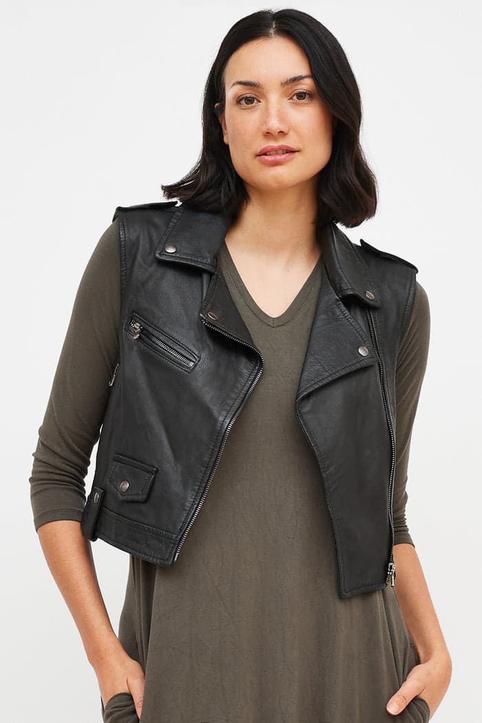 CHAQUETA BIKER SIN MANGAS CUERO
